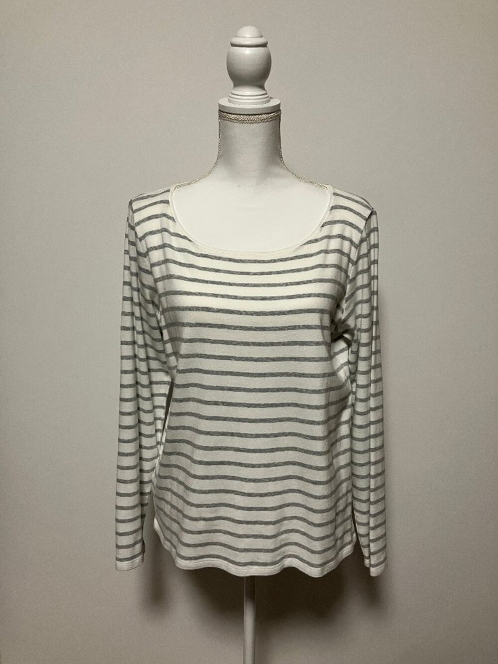 Eileen Fisher Striped Long Sleeve Shirt, Size Medium, 100% Cotton, Scoop Neck
